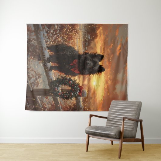 Schipperke Dog Rustic Winter Sunset Wandkleed (In Situ (horizontaal))