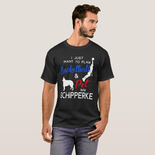 Schipperke Funny Basketball Dog Eigenaar Lover Xma T-shirt (Voorkant volledig)