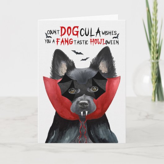 Schipperke Hond Grappige Count DOGcula Halloween Feestdagen Kaart (Voorkant)