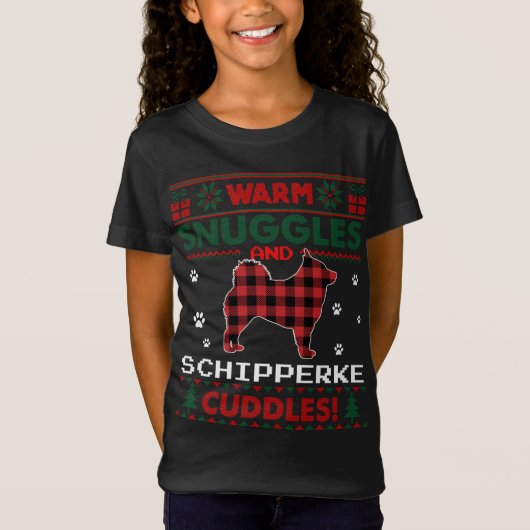 Schipperke Hond Kerstmis Pyjama Lelijke Kerst Zwe T-shirt (Voorkant)