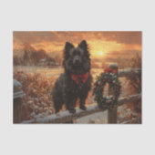 Schipperke Hond Rustieke Winter Decoupage Tissuepapier (Voorkant)