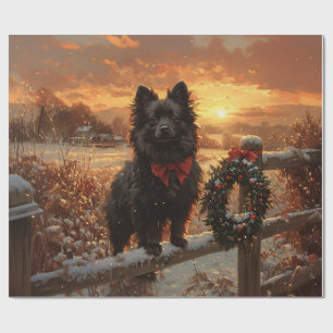 Schipperke Hond Rustieke Winter Zonsondergang Deco Cadeaupapier