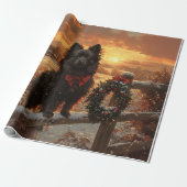 Schipperke Hond Rustieke Winter Zonsondergang Deco Cadeaupapier (Uitgerold)