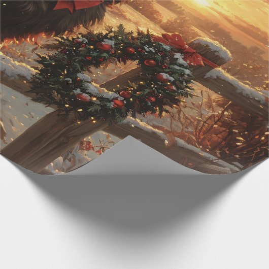 Schipperke Hond Rustieke Winter Zonsondergang Deco Cadeaupapier (Hoek)