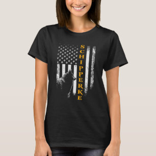 Schipperke Hond Silhouette Amerikaanse Vlag Funny T-shirt