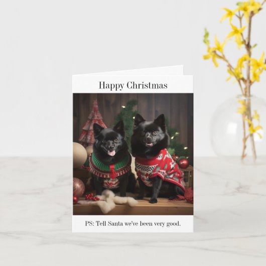 Schipperke Honden Kerstkaart Kaart (Gele Bloem)