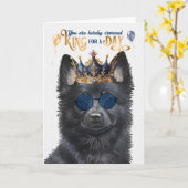 Schipperke Hondenkoning voor Dag Grappige Verjaard Kaart (Gele Bloem)