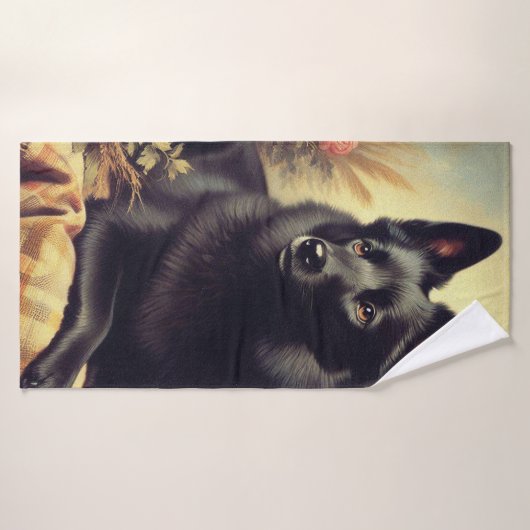  Schipperke Hondenschilderij Badhanddoek (Badhanddoek)