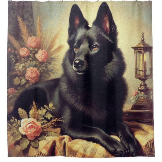  Schipperke Hondenschilderij Douchegordijn (Voorkant)