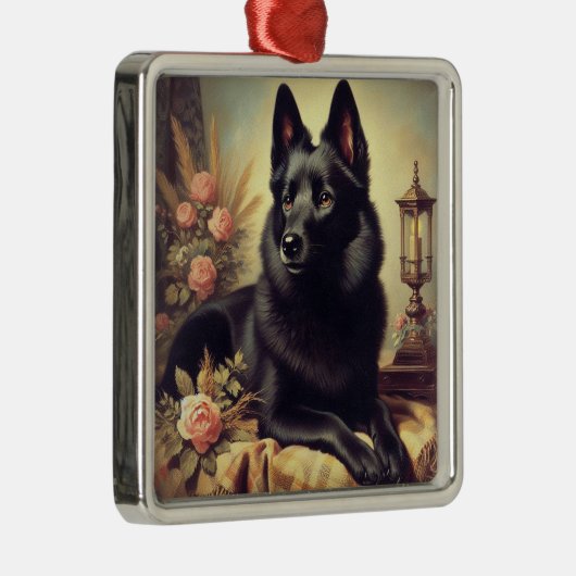  Schipperke Hondenschilderij Metalen Ornament (Rechts)