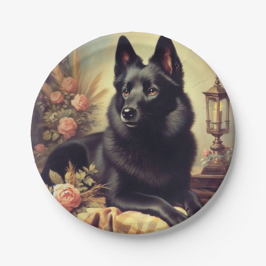  Schipperke Hondenschilderij Papieren Bordje (Voorkant)