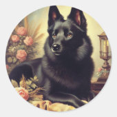 Schipperke Hondenschilderij Ronde Sticker (Voorkant)