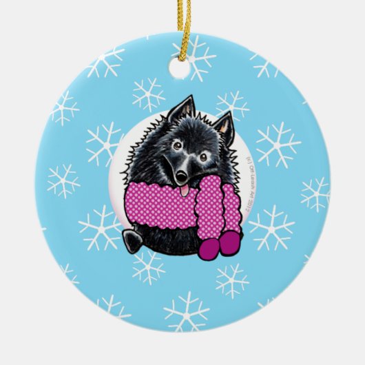 Schipperke Laat het sneeuwen Keramisch Ornament (Voorkant)