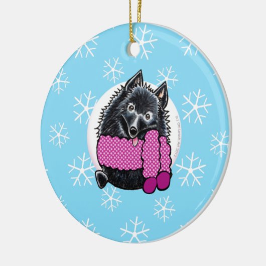 Schipperke Laat het sneeuwen Keramisch Ornament (Links)