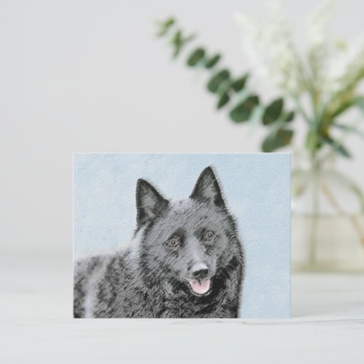 Schipperke Painting - Cute Original Dog Art Briefkaart (Staand voorkant)