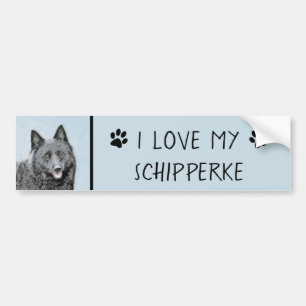 Schipperke Painting - Cute Original Dog Art Bumpersticker