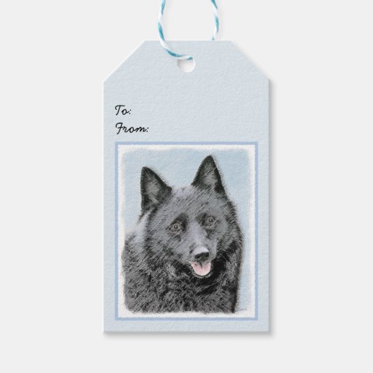 Schipperke Painting - Cute Original Dog Art Cadeaulabel (Voorkant)