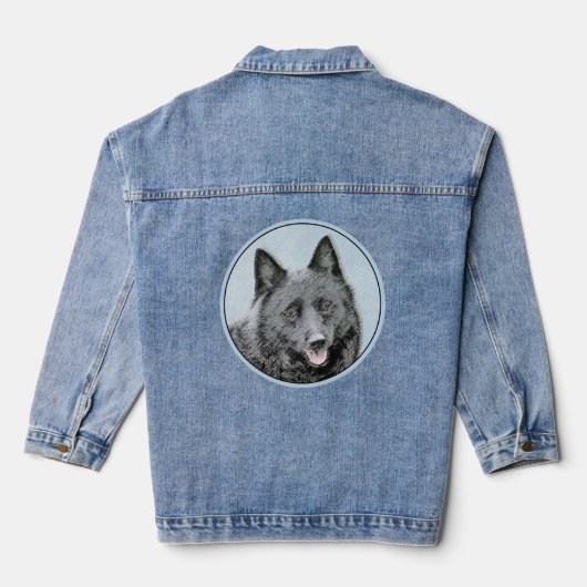 Schipperke Painting - Cute Original Dog Art Denim Jacket (Achterkant)