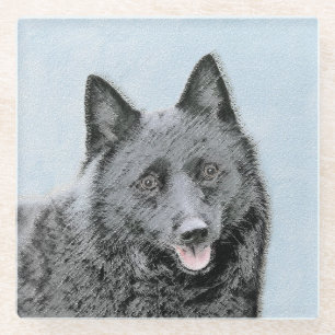 Schipperke Painting - Cute Original Dog Art Glazen Onderzetter