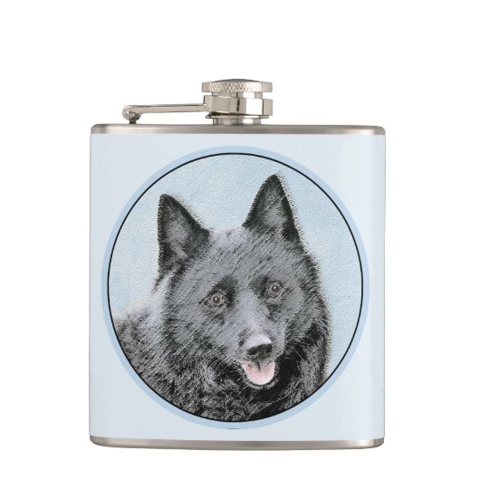 Schipperke Painting - Cute Original Dog Art Heupfles (Voorkant)