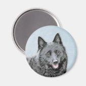 Schipperke Painting - Cute Original Dog Art Magneet (Voorkant / Achterkant)