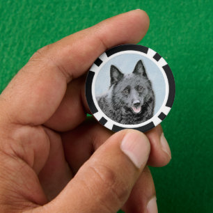 Schipperke Painting - Cute Original Dog Art Poker Chips