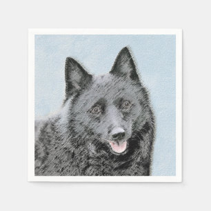 Schipperke Painting - Cute Original Dog Art Servet