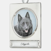 Schipperke Painting - Cute Original Dog Art Silver Verzilverd Banner Ornament (Links)