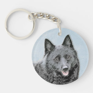 Schipperke Painting - Cute Original Dog Art Sleutelhanger
