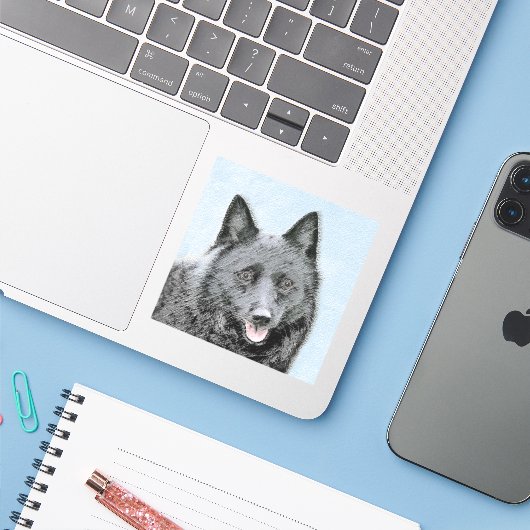Schipperke Painting - Cute Original Dog Art Sticker (Laptop met iPhone)