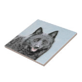 Schipperke Painting - Cute Original Dog Art Tegeltje (Zijkant)