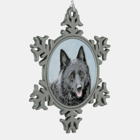 Schipperke Painting - Cute Original Dog Art Tin Sneeuwvlok Ornament (Links)