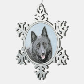 Schipperke Painting - Cute Original Dog Art Tin Sneeuwvlok Ornament (Rechts)