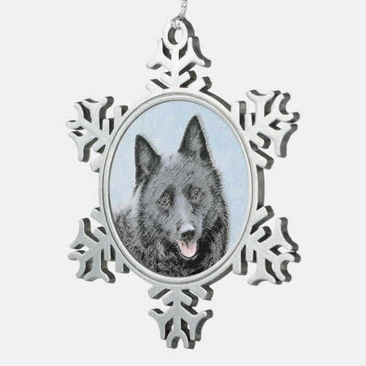 Schipperke Painting - Cute Original Dog Art Tin Sneeuwvlok Ornament (Rechts)