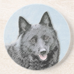 Schipperke Painting - Cute Original Dog Art Zandsteen Onderzetter