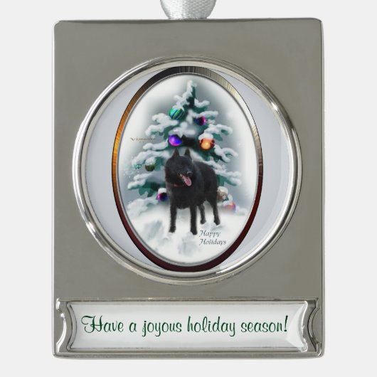 Schipperke Persoonlijke Kerstmis Verzilverd Banner Ornament (Voorkant)