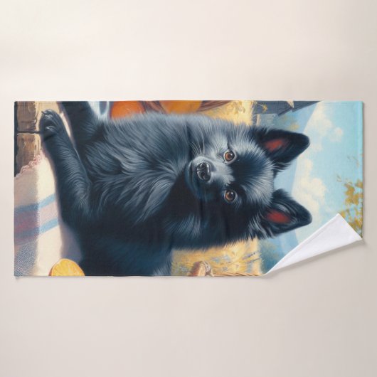  Schipperke Puppy Schilderij Badhanddoek (Badhanddoek)
