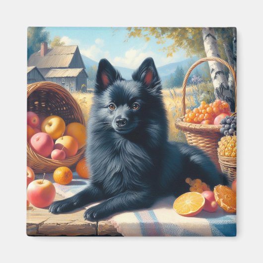 Schipperke Puppy Schilderij Magneet (Voorkant)