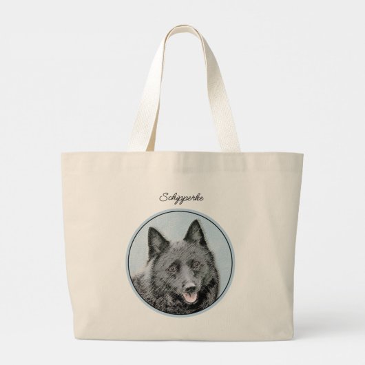 Schipperke Schilderen Zwart Schattige Originele Ho Grote Tote Bag (Achterkant)