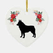 Schipperke Silhouette met de naam Poinsettia Keramisch Ornament (Voorkant)