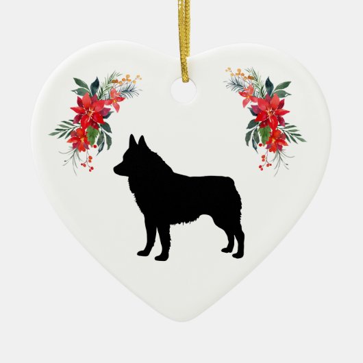 Schipperke Silhouette met de naam Poinsettia Keramisch Ornament (Voorkant)