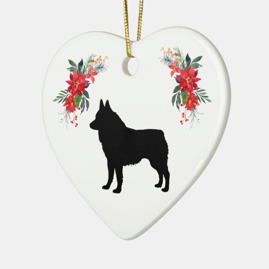 Schipperke Silhouette met de naam Poinsettia Keramisch Ornament (Links)