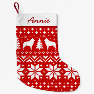 Schipperke Silhouettes Honden Vakantiepatroon Rood Kleine Kerstsok