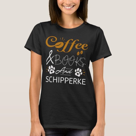 Schipperke Spitz Sheepdog Coffee Books Dogs T-shirt (Voorkant)