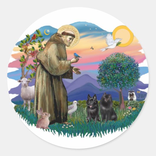 Schipperke (twee) ronde sticker (Voorkant)