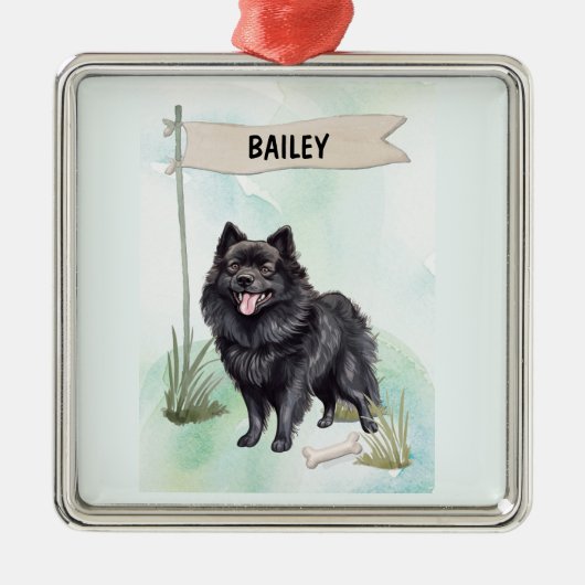 Schipperke Watercolor Personalized Dog Metalen Ornament (Voorkant)