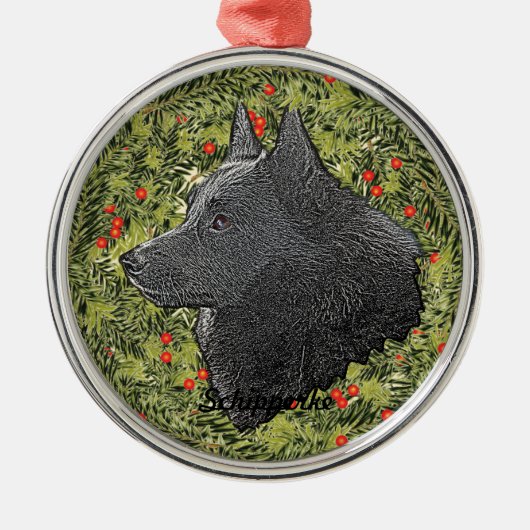 Schipperke Wreath Metalen Ornament (Voorkant)