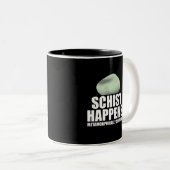 Schist Happens Geoloog Mineraal Geode Rock Collect Tweekleurige Koffiemok (Voorkant rechts)