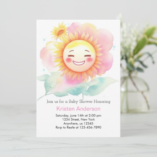 Schitter klein zonneschijnmeisje, baby shower kaart (Staand voorkant)