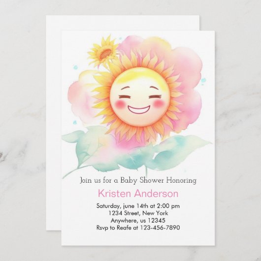 Schitter klein zonneschijnmeisje, baby shower kaart (Voorkant / Achterkant)